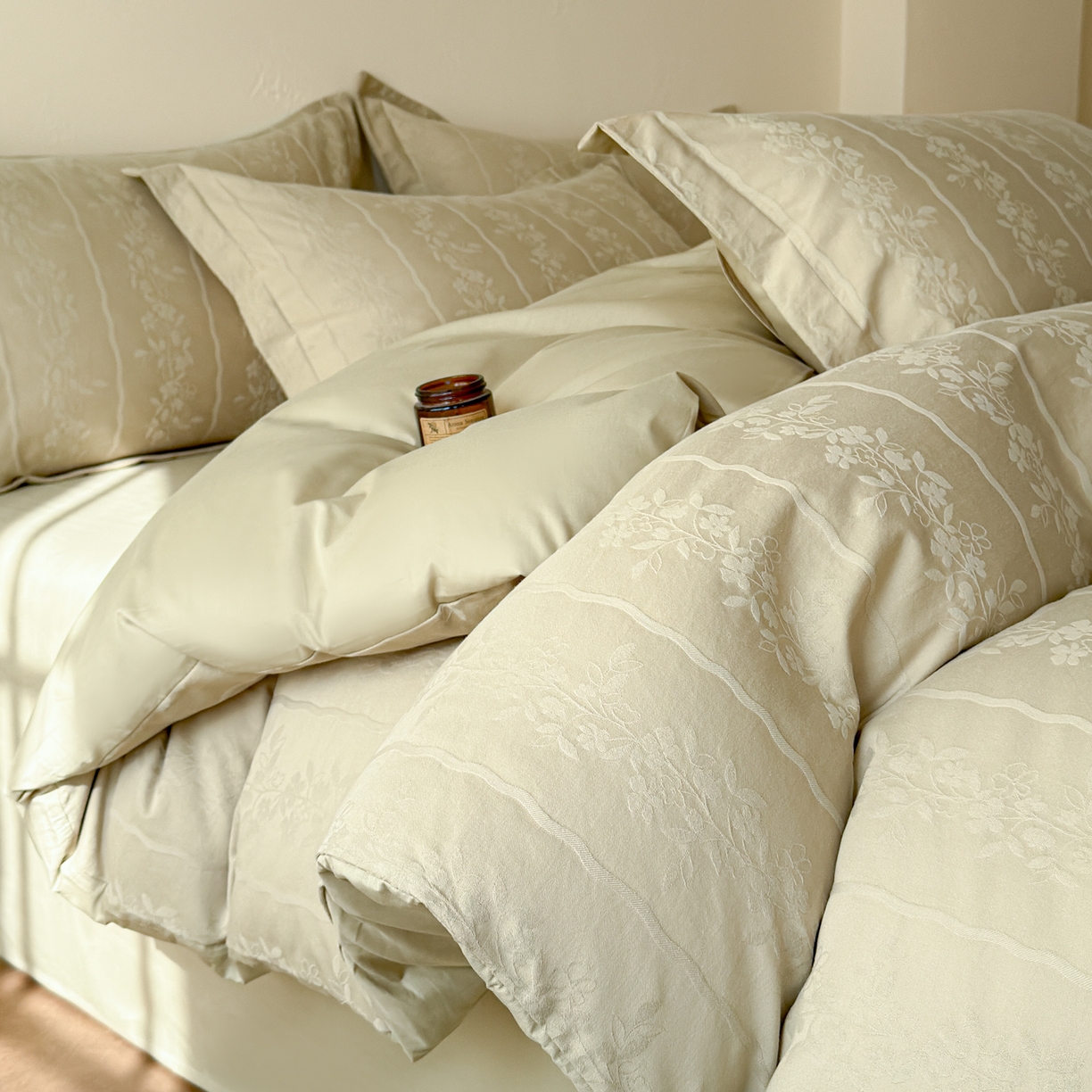 91家纺网 家纺一手货源 找家纺 （总）慕尚家纺 2026新款A类60支长绒棉纯棉提花贡缎大提花光泽绸缎感四件套