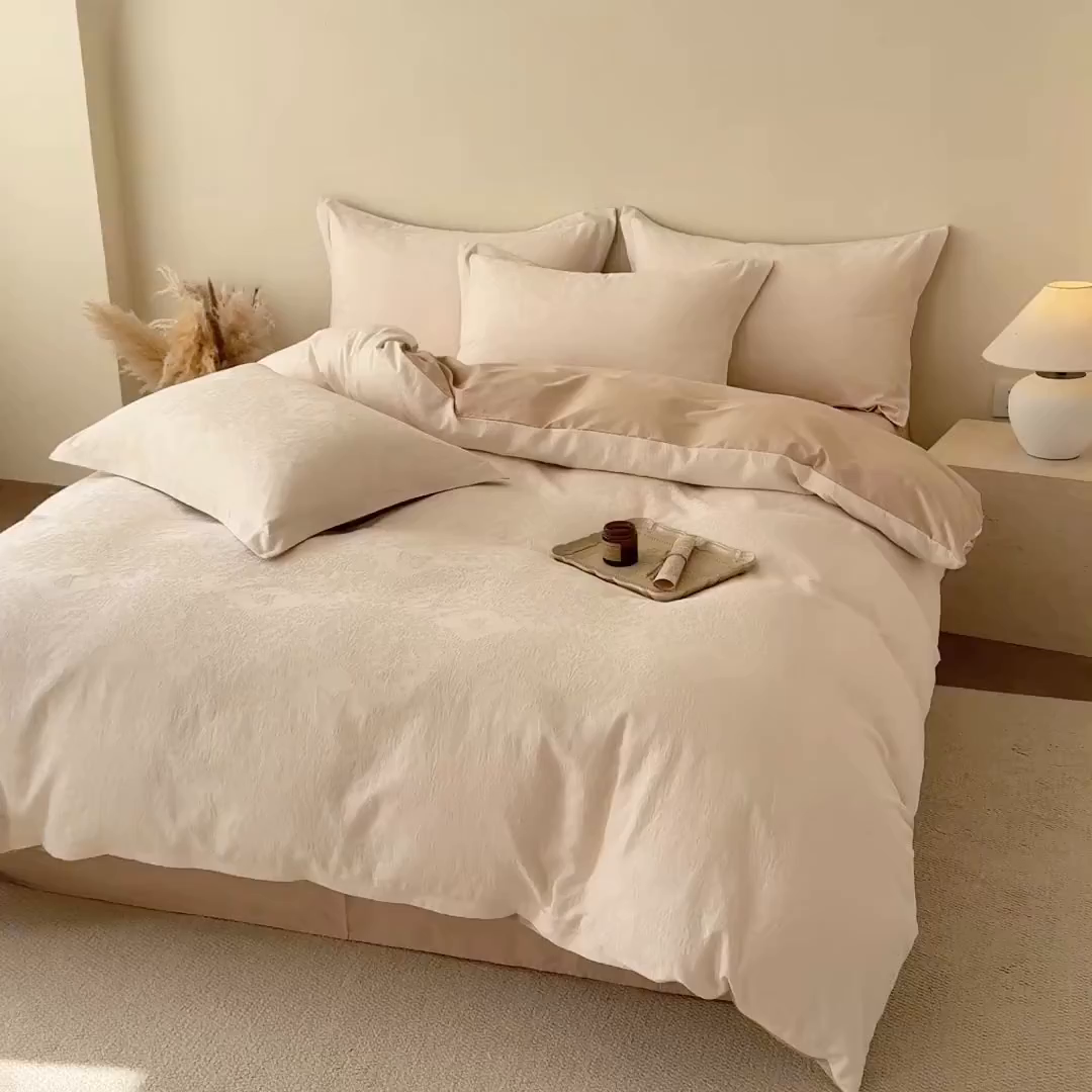 91家纺网 家纺一手货源 找家纺 慕尚家纺 2026新款A类60支长绒棉纯棉提花贡缎大提花光泽绸缎感四件套 麦穗蝴蝶米