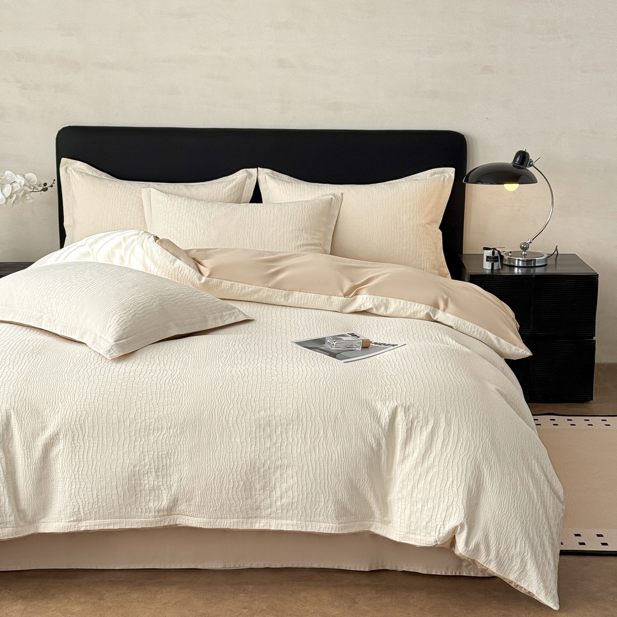 91家纺网 家纺一手货源 找家纺 慕尚家纺 2026新款A类60支长绒棉纯棉提花贡缎大提花光泽绸缎感四件套 布朗米