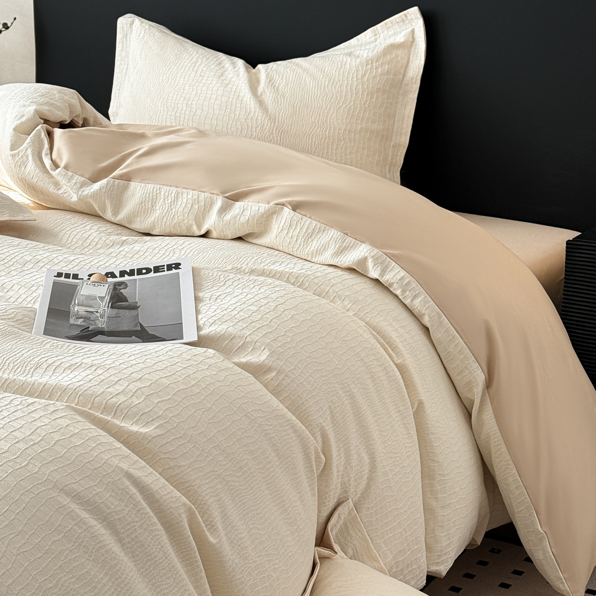 91家纺网 家纺一手货源 找家纺 慕尚家纺 2026新款A类60支长绒棉纯棉提花贡缎大提花光泽绸缎感四件套 布朗米