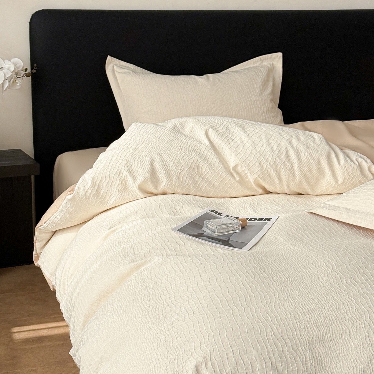 91家纺网 家纺一手货源 找家纺 慕尚家纺 2026新款A类60支长绒棉纯棉提花贡缎大提花光泽绸缎感四件套 布朗米