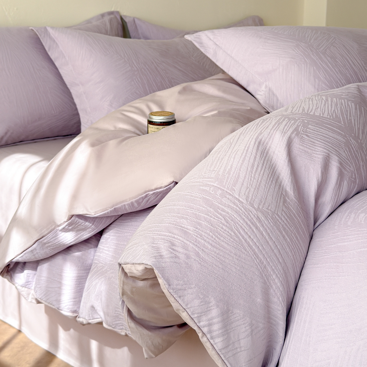 慕尚家纺 2026新款A类60支长绒棉纯棉提花贡缎大提花光泽绸缎感四件套 雅意紫