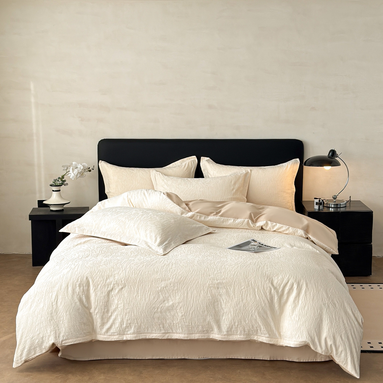 91家纺网 家纺一手货源 找家纺 慕尚家纺 2026新款A类60支长绒棉纯棉提花贡缎大提花光泽绸缎感四件套 摩登米