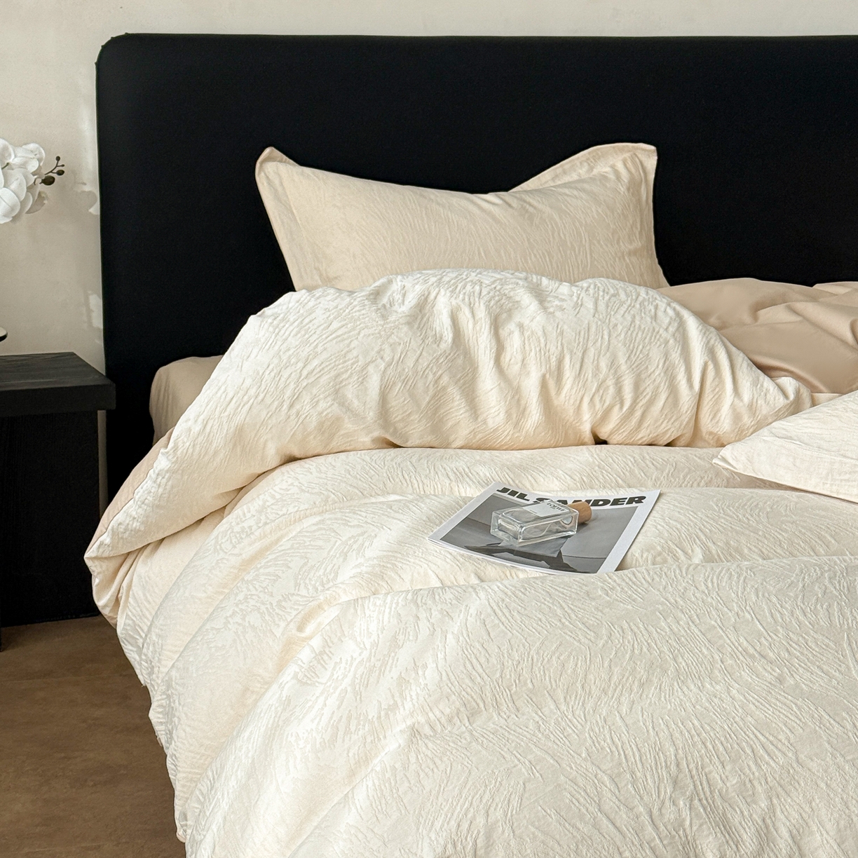 91家纺网 家纺一手货源 找家纺 慕尚家纺 2026新款A类60支长绒棉纯棉提花贡缎大提花光泽绸缎感四件套 摩登米