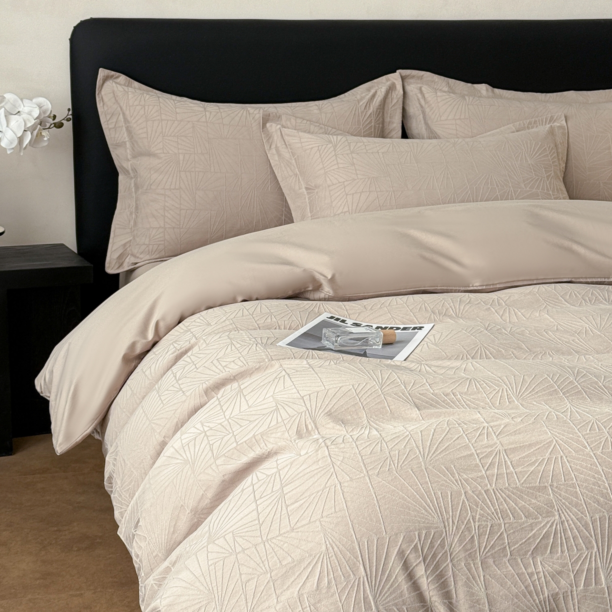 91家纺网 家纺一手货源 找家纺 慕尚家纺 2026新款A类60支长绒棉纯棉提花贡缎大提花光泽绸缎感四件套 夏洛特