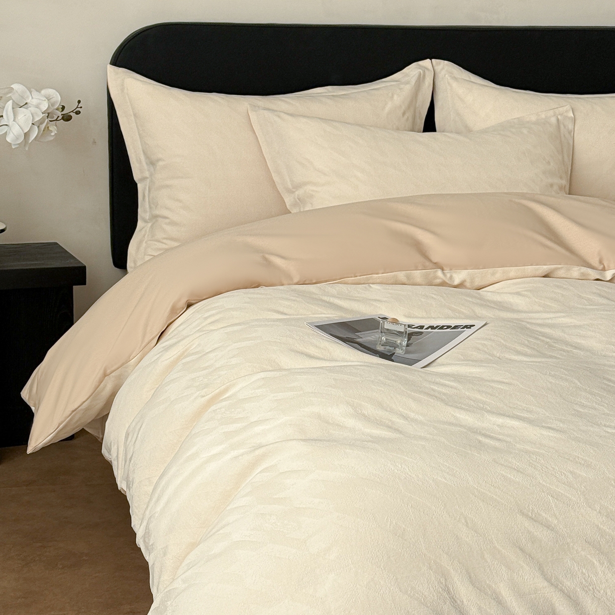 91家纺网 家纺一手货源 找家纺 慕尚家纺 2026新款A类60支长绒棉纯棉提花贡缎大提花光泽绸缎感四件套 肌理米