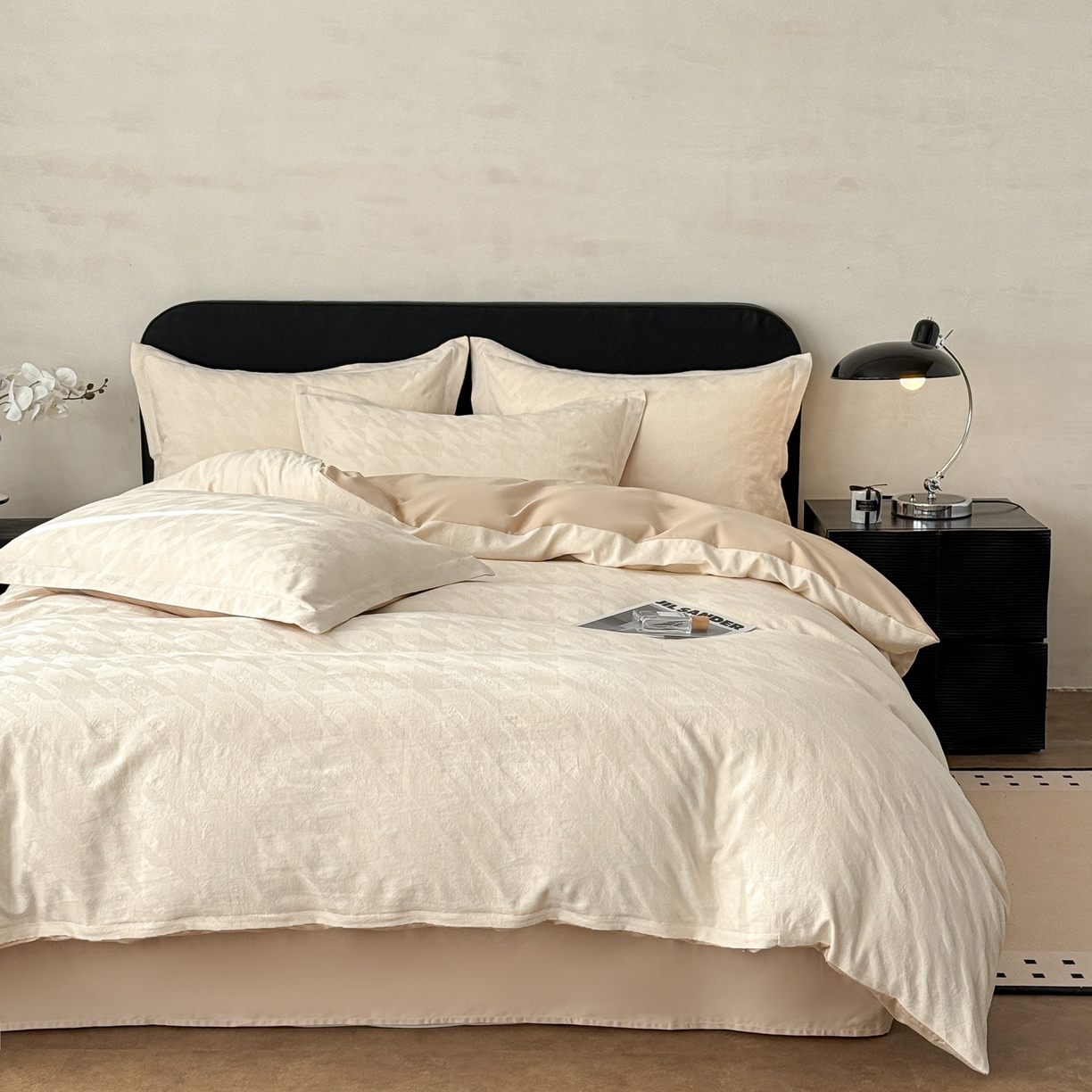 91家纺网 家纺一手货源 找家纺 慕尚家纺 2026新款A类60支长绒棉纯棉提花贡缎大提花光泽绸缎感四件套 肌理米