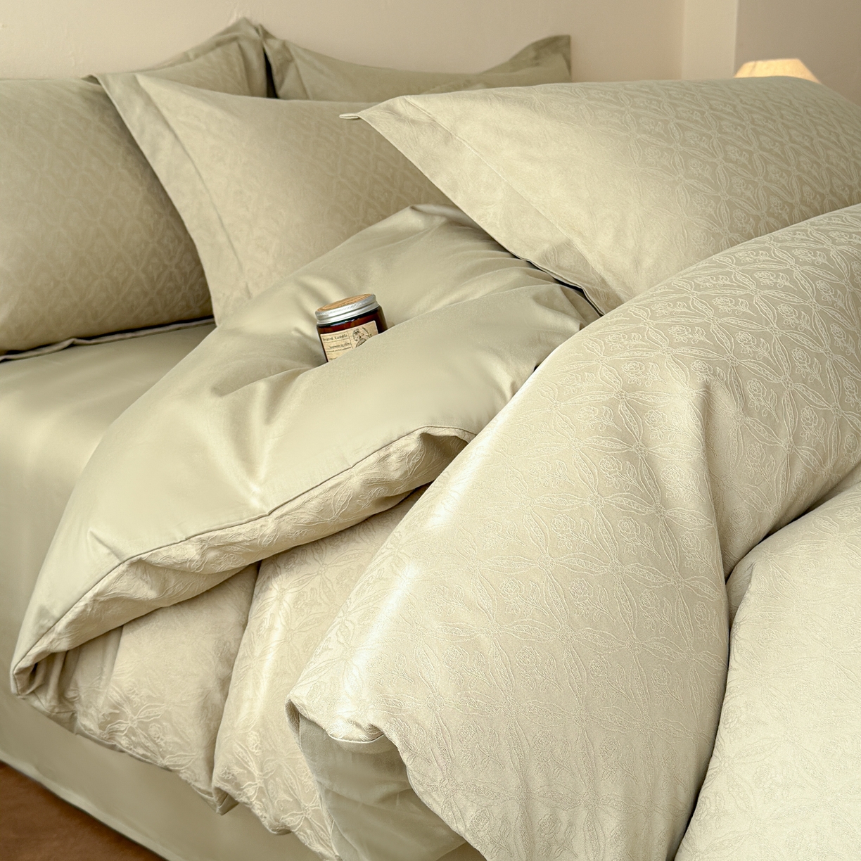 91家纺网 家纺一手货源 找家纺 （总）慕尚家纺 2026新款A类60支长绒棉纯棉提花贡缎大提花光泽绸缎感四件套