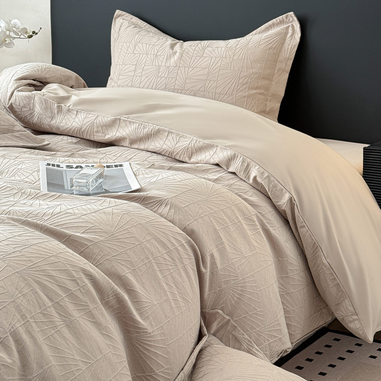 91家纺网 家纺一手货源 找家纺 慕尚家纺 2026新款A类60支长绒棉纯棉提花贡缎大提花光泽绸缎感四件套 夏洛特