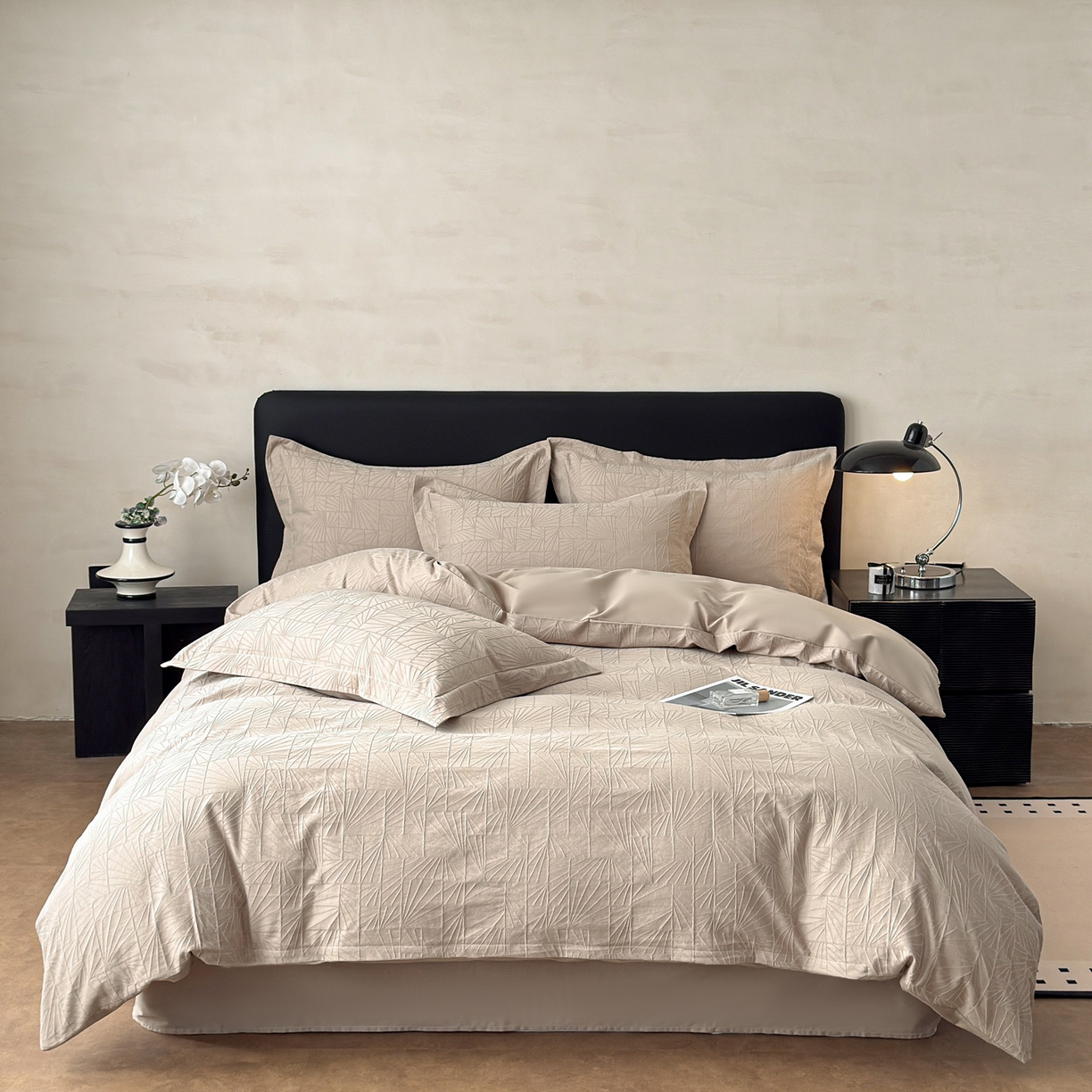 91家纺网 家纺一手货源 找家纺 慕尚家纺 2026新款A类60支长绒棉纯棉提花贡缎大提花光泽绸缎感四件套 夏洛特