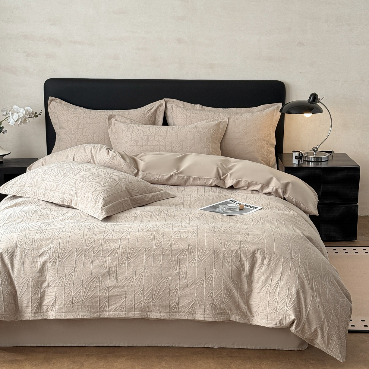 91家纺网 家纺一手货源 找家纺 慕尚家纺 2026新款A类60支长绒棉纯棉提花贡缎大提花光泽绸缎感四件套 夏洛特