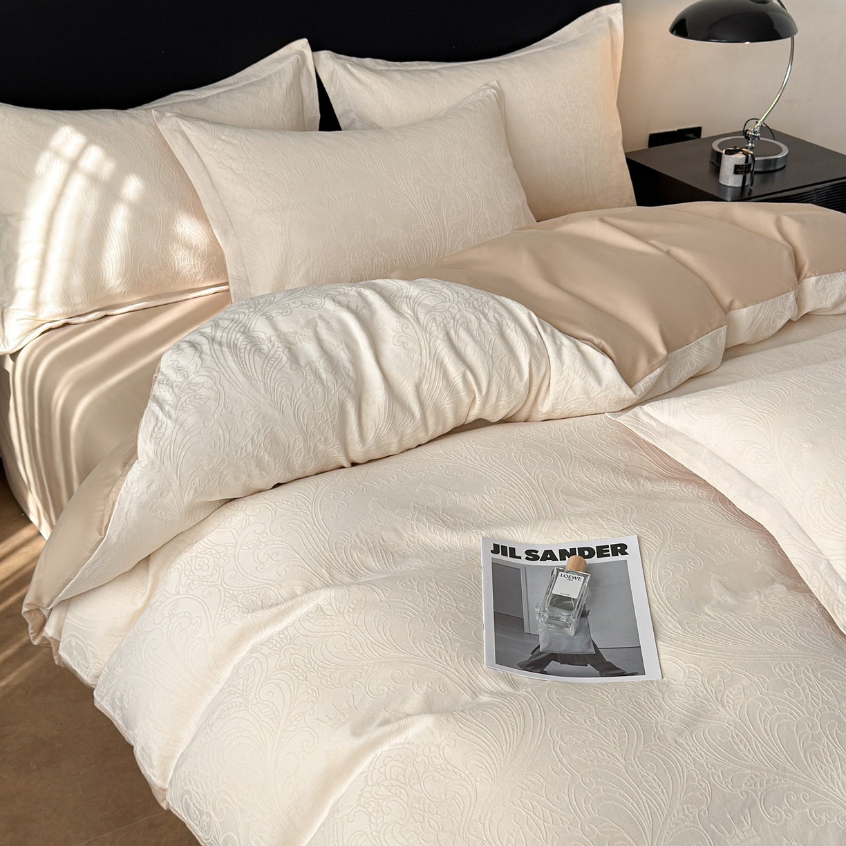 91家纺网 家纺一手货源 找家纺 慕尚家纺 2026新款A类60支长绒棉纯棉提花贡缎大提花光泽绸缎感四件套 罗莎米