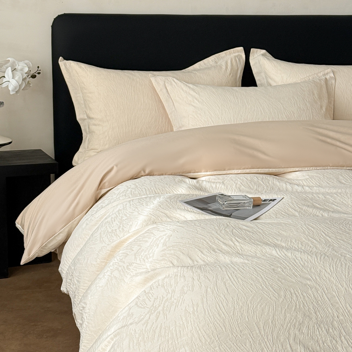 91家纺网 家纺一手货源 找家纺 慕尚家纺 2026新款A类60支长绒棉纯棉提花贡缎大提花光泽绸缎感四件套 摩登米