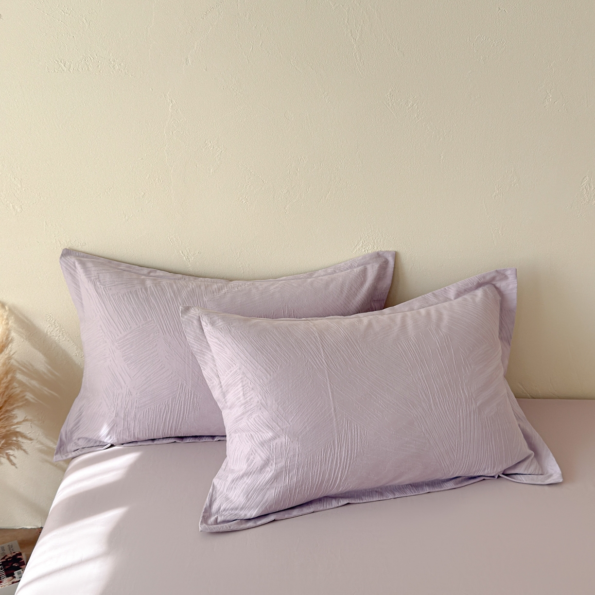 91家纺网 家纺一手货源 找家纺 慕尚家纺 2026新款A类60支长绒棉纯棉提花贡缎大提花光泽绸缎感四件套 雅意紫