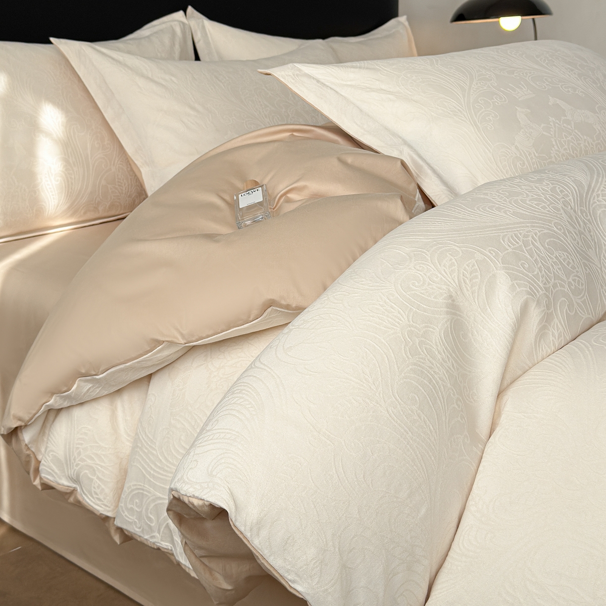 慕尚家纺 2026新款A类60支长绒棉纯棉提花贡缎大提花光泽绸缎感四件套 罗莎米