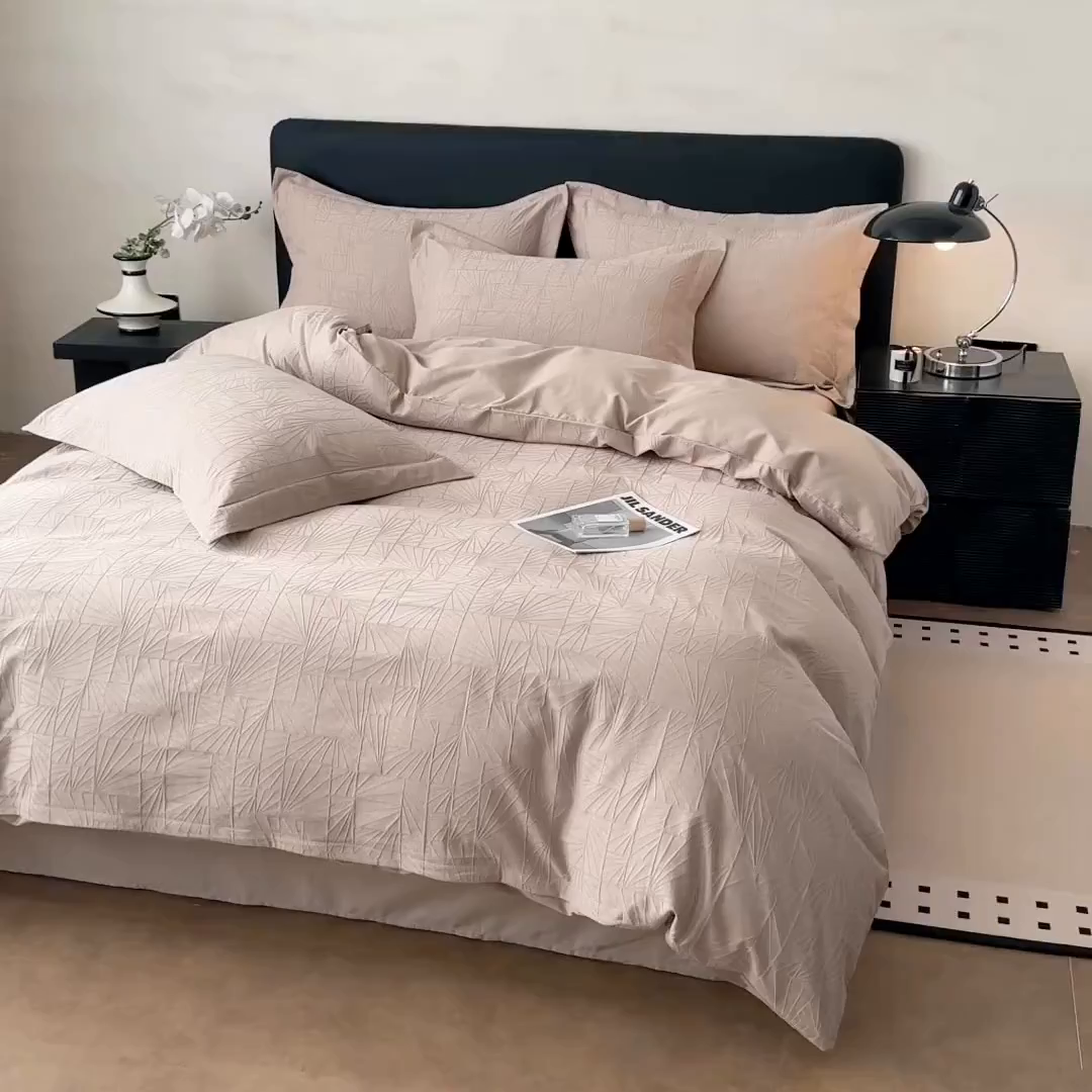 91家纺网 家纺一手货源 找家纺 慕尚家纺 2026新款A类60支长绒棉纯棉提花贡缎大提花光泽绸缎感四件套 夏洛特