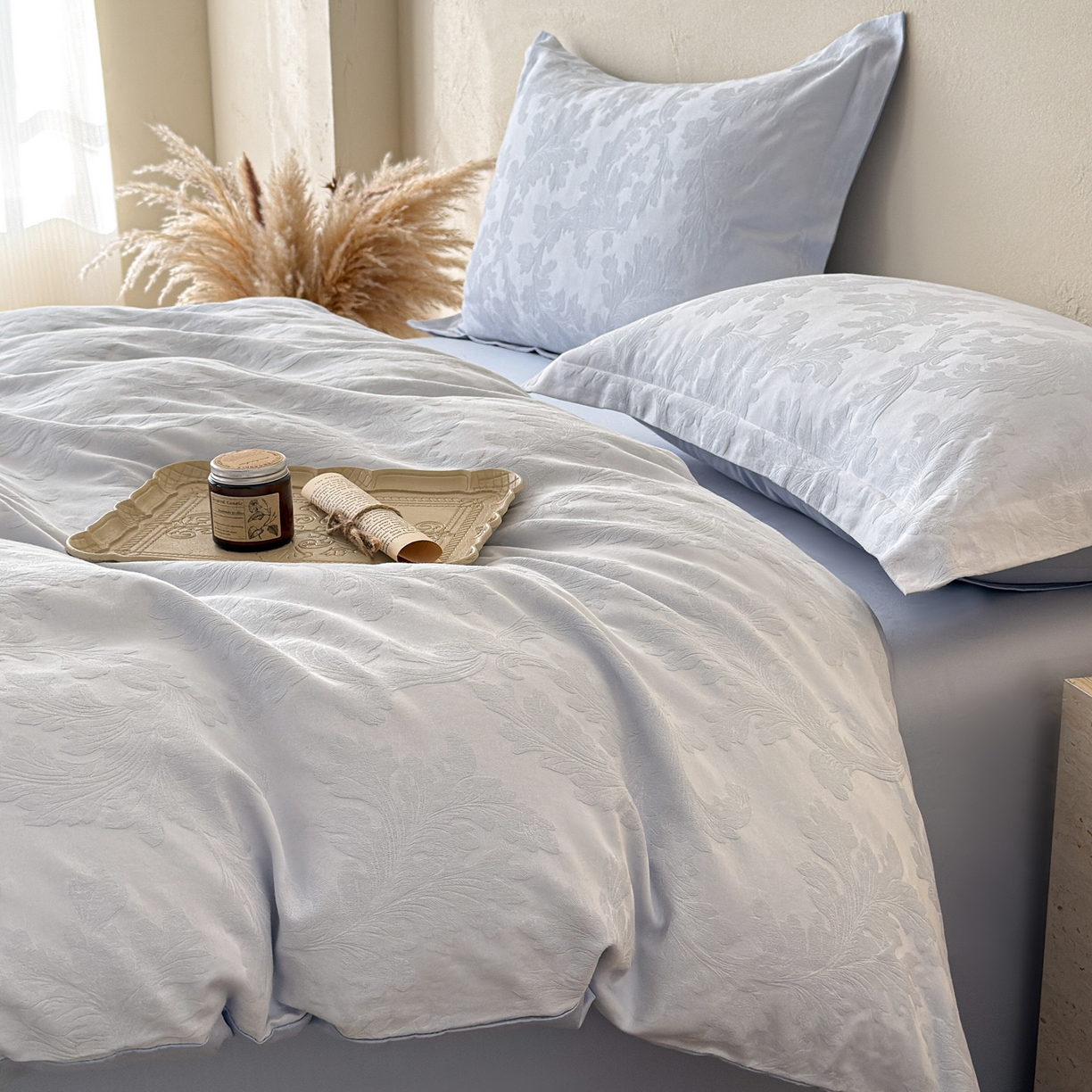 91家纺网 家纺一手货源 找家纺 （总）慕尚家纺 2026新款A类60支长绒棉纯棉提花贡缎大提花光泽绸缎感四件套