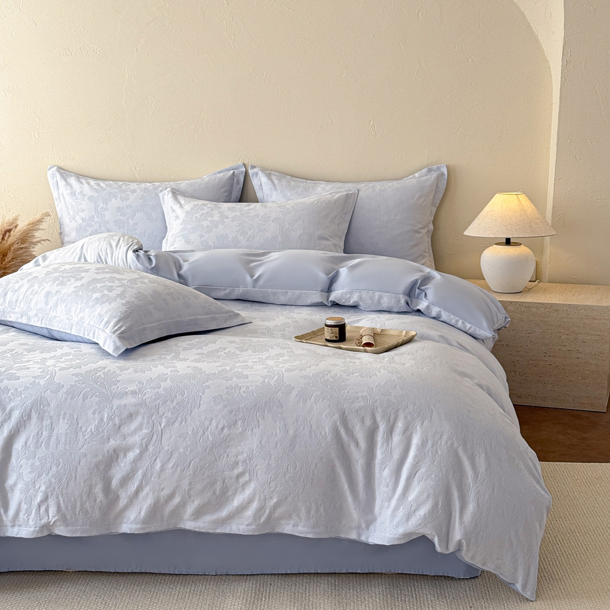 91家纺网 家纺一手货源 找家纺 （总）慕尚家纺 2026新款A类60支长绒棉纯棉提花贡缎大提花光泽绸缎感四件套