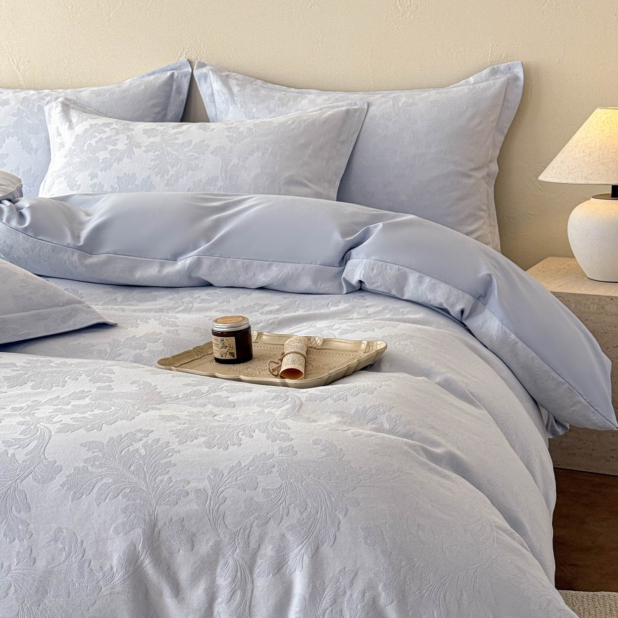 91家纺网 家纺一手货源 找家纺 （总）慕尚家纺 2026新款A类60支长绒棉纯棉提花贡缎大提花光泽绸缎感四件套