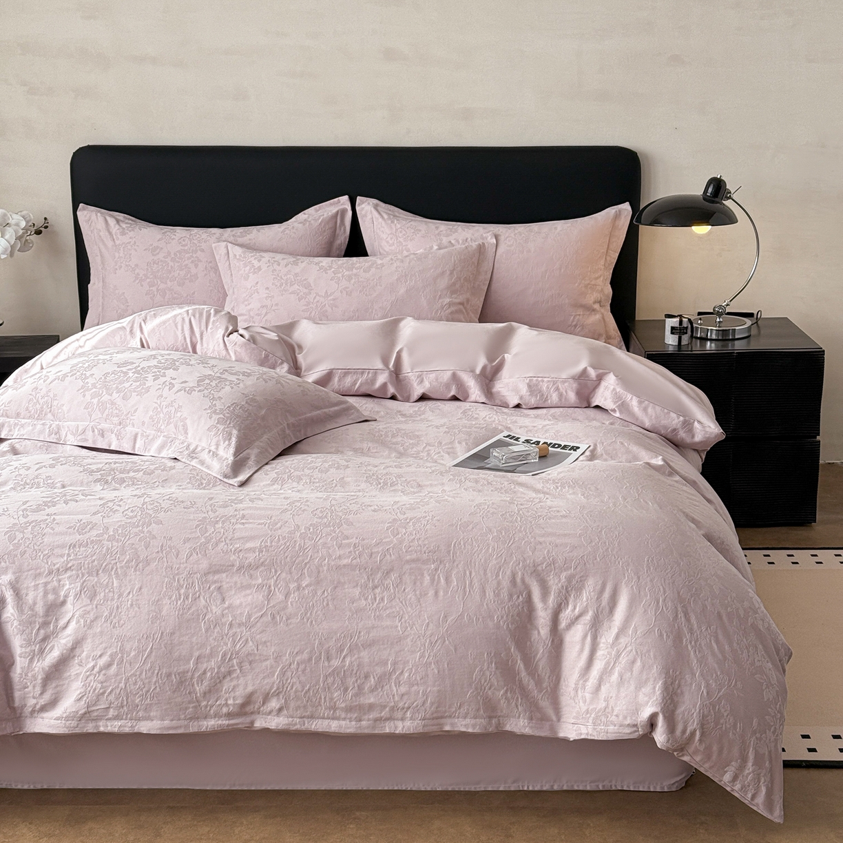 91家纺网 家纺一手货源 找家纺 慕尚家纺 2026新款A类60支长绒棉纯棉提花贡缎大提花光泽绸缎感四件套 丁香紫