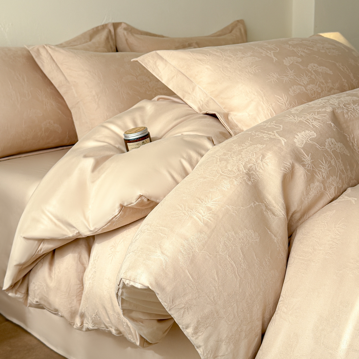 91家纺网 家纺一手货源 找家纺 （总）慕尚家纺 2026新款A类60支长绒棉纯棉提花贡缎大提花光泽绸缎感四件套