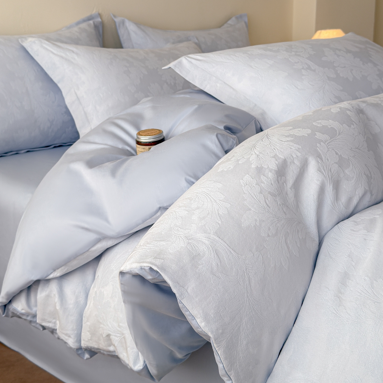 慕尚家纺 2026新款A类60支长绒棉纯棉提花贡缎大提花光泽绸缎感四件套 花卉蓝