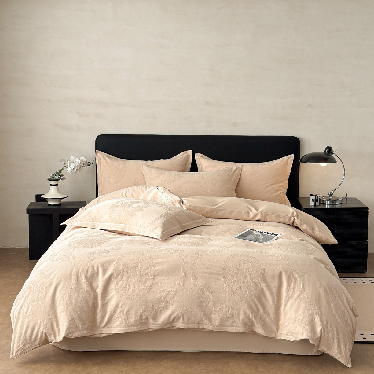 91家纺网 家纺一手货源 找家纺 慕尚家纺 2026新款A类60支长绒棉纯棉提花贡缎大提花光泽绸缎感四件套 萨拉卡其