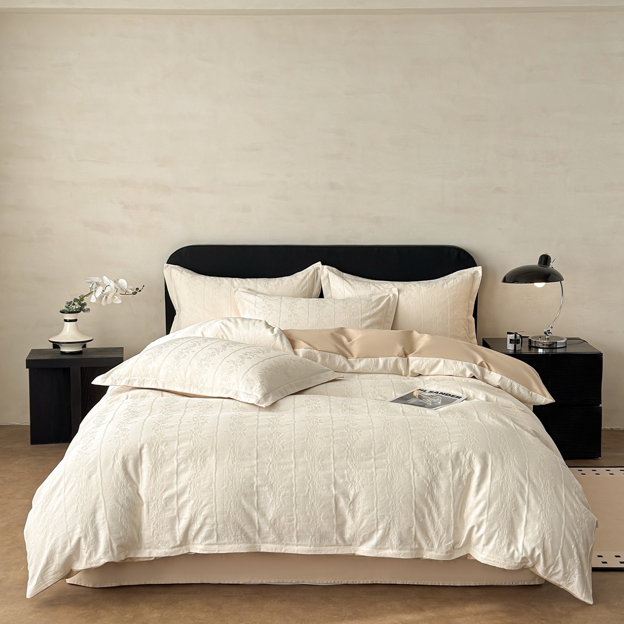 91家纺网 家纺一手货源 找家纺 慕尚家纺 2026新款A类60支长绒棉纯棉提花贡缎大提花光泽绸缎感四件套 花蔓米