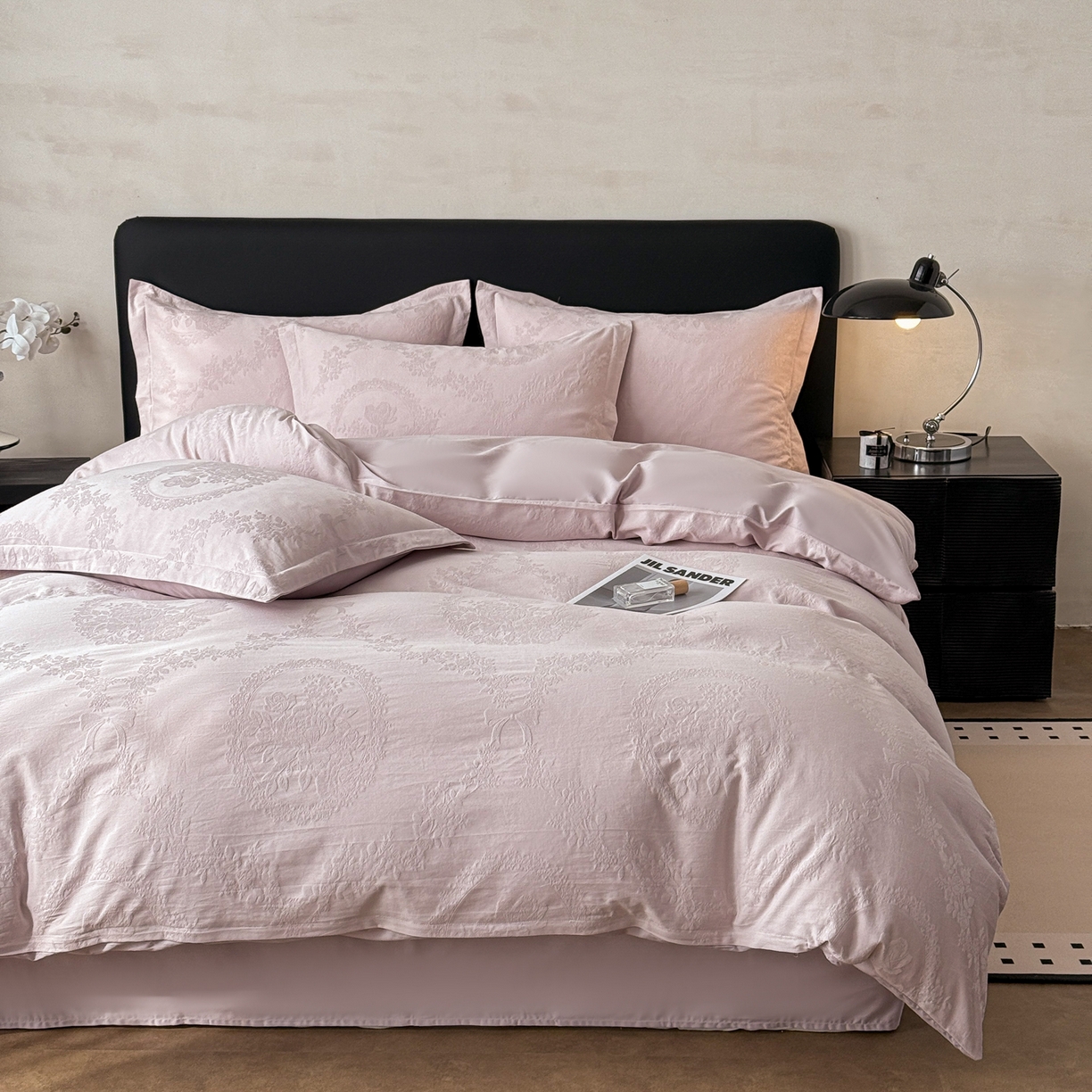 91家纺网 家纺一手货源 找家纺 慕尚家纺 2026新款A类60支长绒棉纯棉提花贡缎大提花光泽绸缎感四件套 萨拉紫