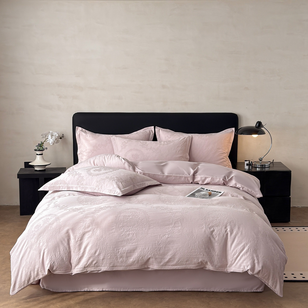 91家纺网 家纺一手货源 找家纺 慕尚家纺 2026新款A类60支长绒棉纯棉提花贡缎大提花光泽绸缎感四件套 萨拉紫