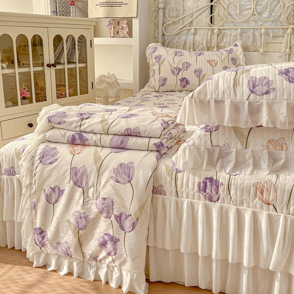 91家纺网 家纺一手货源 找家纺 （总）提花大世界 2026新款冰肤纱法式花边凉感夏被夏凉被空调被被套凉席三件套床盖夹棉四件套