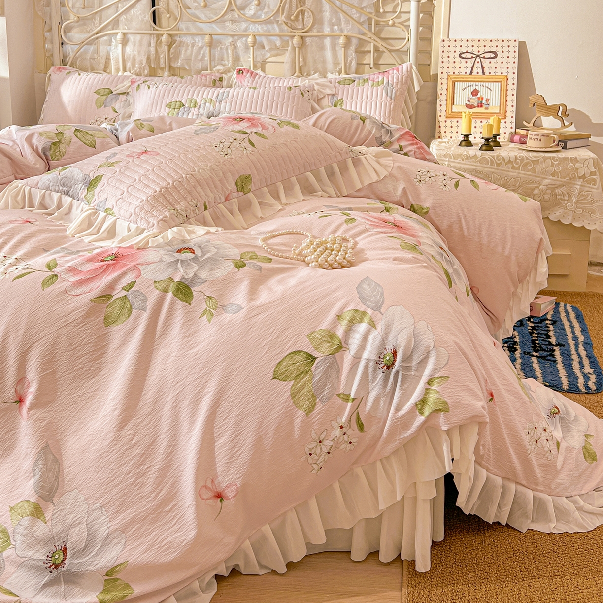 91家纺网 家纺一手货源 找家纺 （总）提花大世界 2026新款冰肤纱法式花边凉感夏被夏凉被空调被被套凉席三件套床盖夹棉四件套