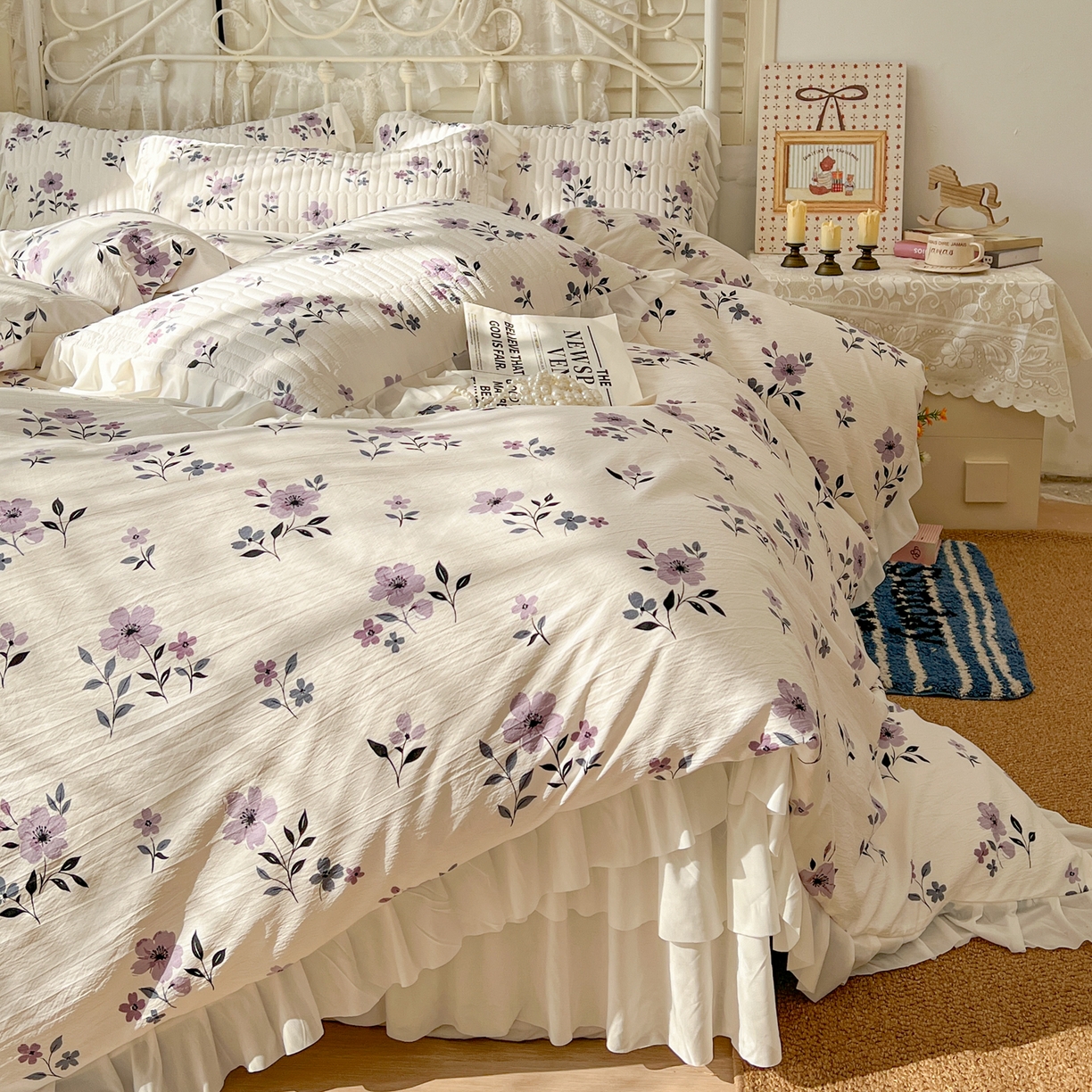 91家纺网 家纺一手货源 找家纺 （总）提花大世界 2026新款冰肤纱法式花边凉感夏被夏凉被空调被被套凉席三件套床盖夹棉四件套