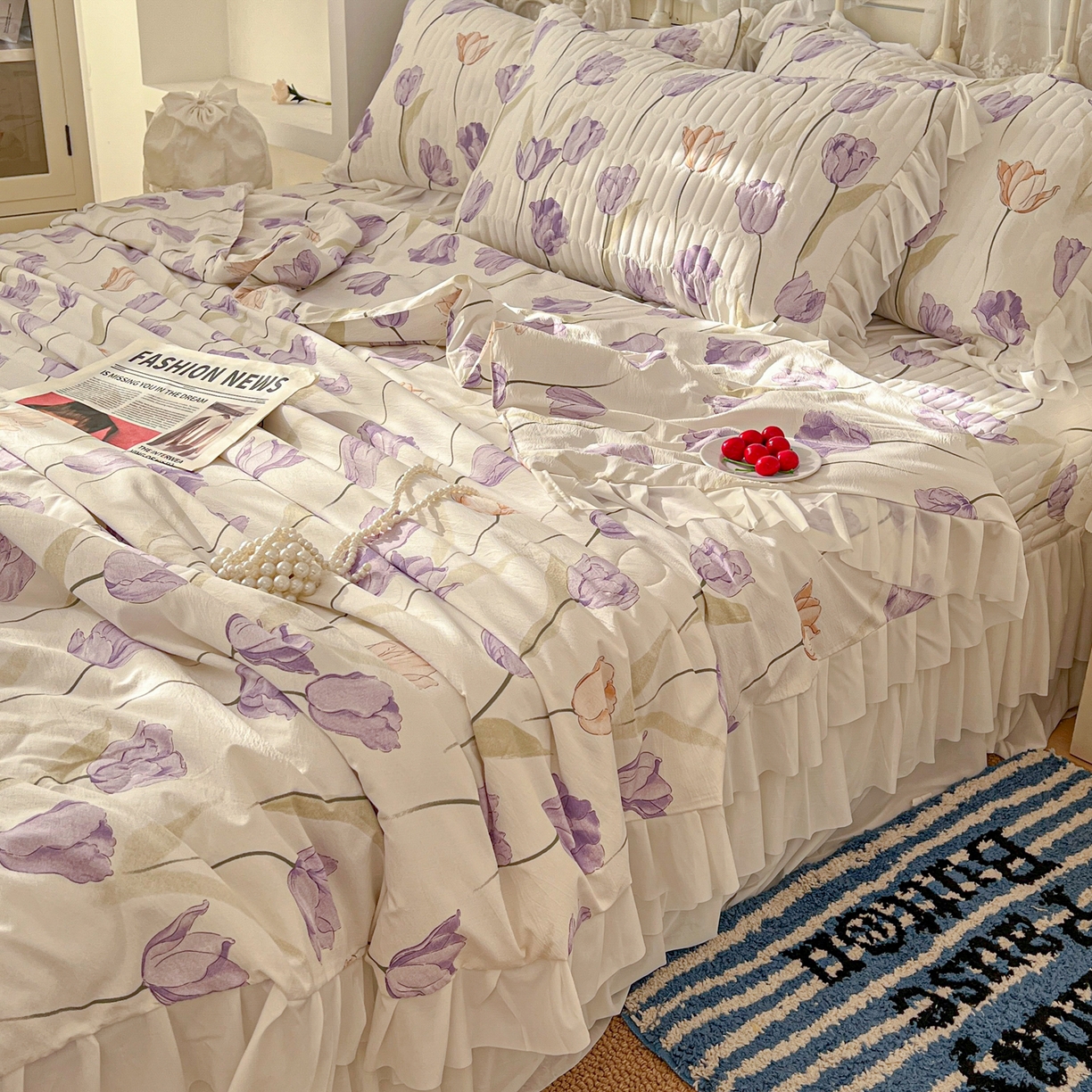 91家纺网 家纺一手货源 找家纺 （总）提花大世界 2026新款冰肤纱法式花边凉感夏被夏凉被空调被被套凉席三件套床盖夹棉四件套