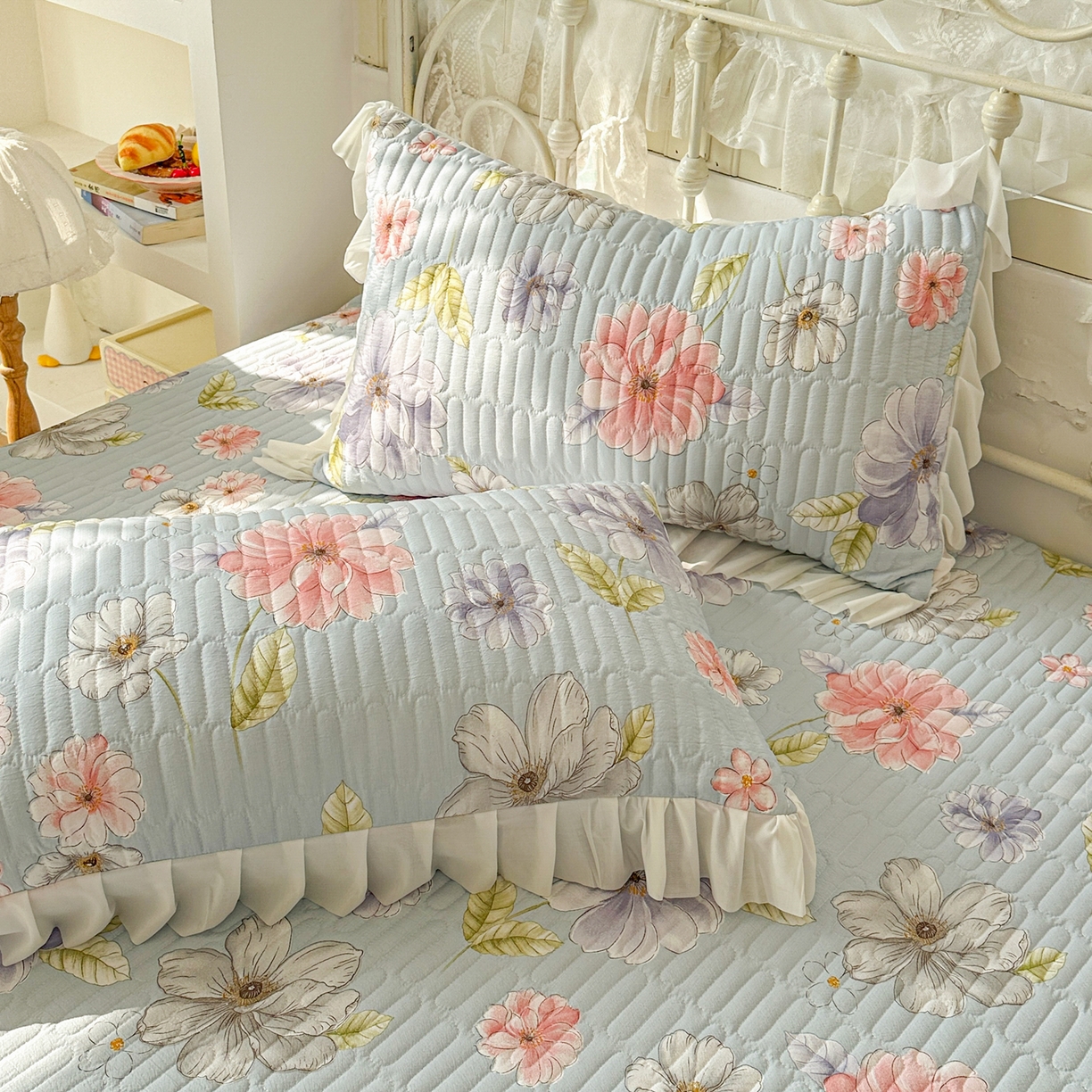 91家纺网 家纺一手货源 找家纺 提花大世界 2026新款冰肤纱法式花边凉感夏被夏凉被空调被被套凉席三件套床盖夹棉四件套 海盐花簇