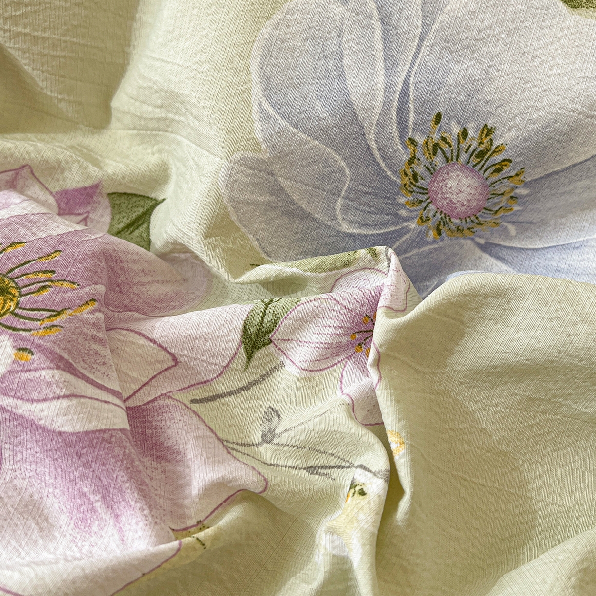 91家纺网 家纺一手货源 找家纺 提花大世界 2026新款冰肤纱法式花边凉感夏被夏凉被空调被被套凉席三件套床盖夹棉四件套 紫雾青藤