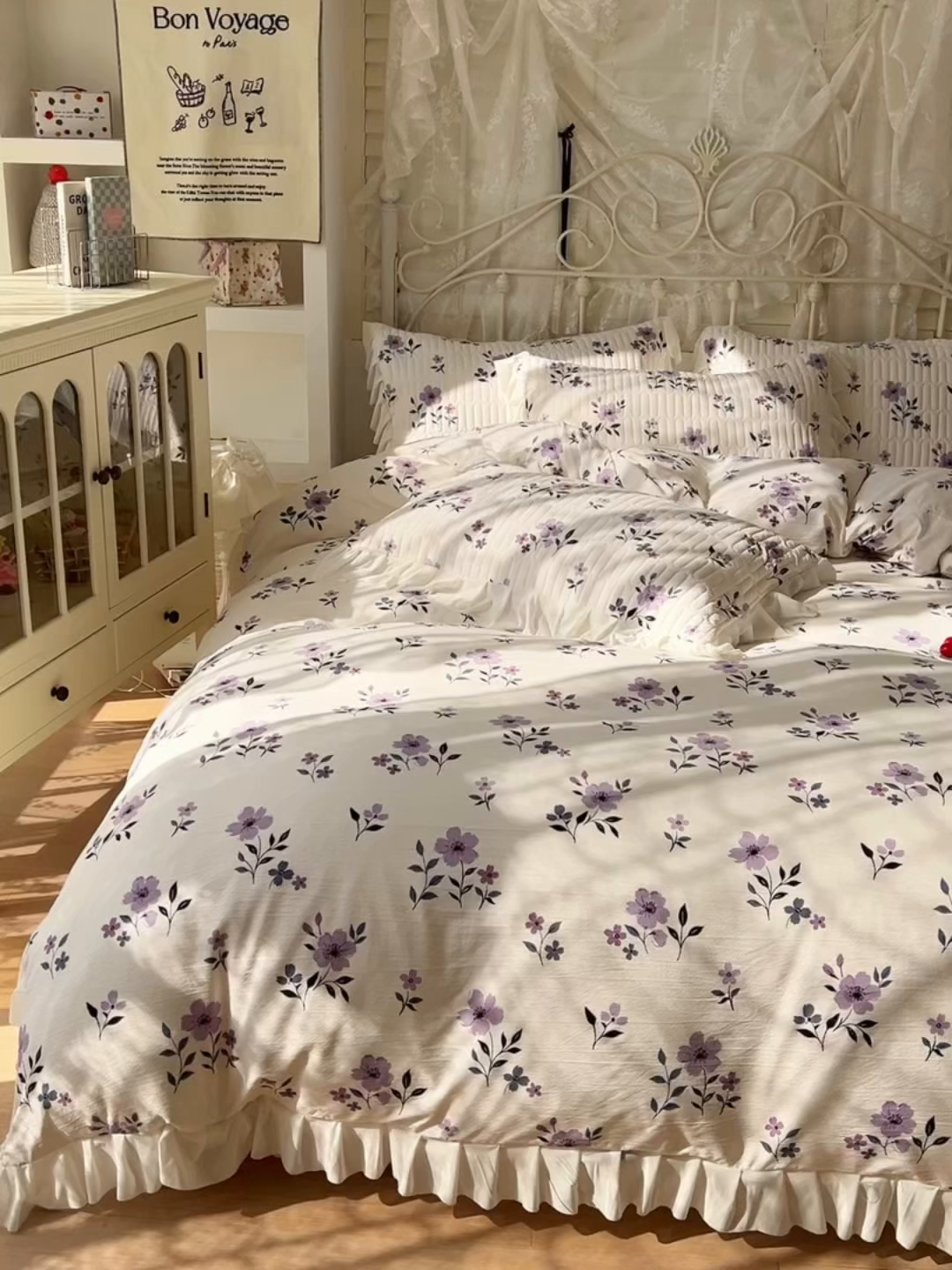 91家纺网 家纺一手货源 找家纺 提花大世界 2026新款冰肤纱法式花边凉感夏被夏凉被空调被被套凉席三件套床盖夹棉四件套 云间紫莓