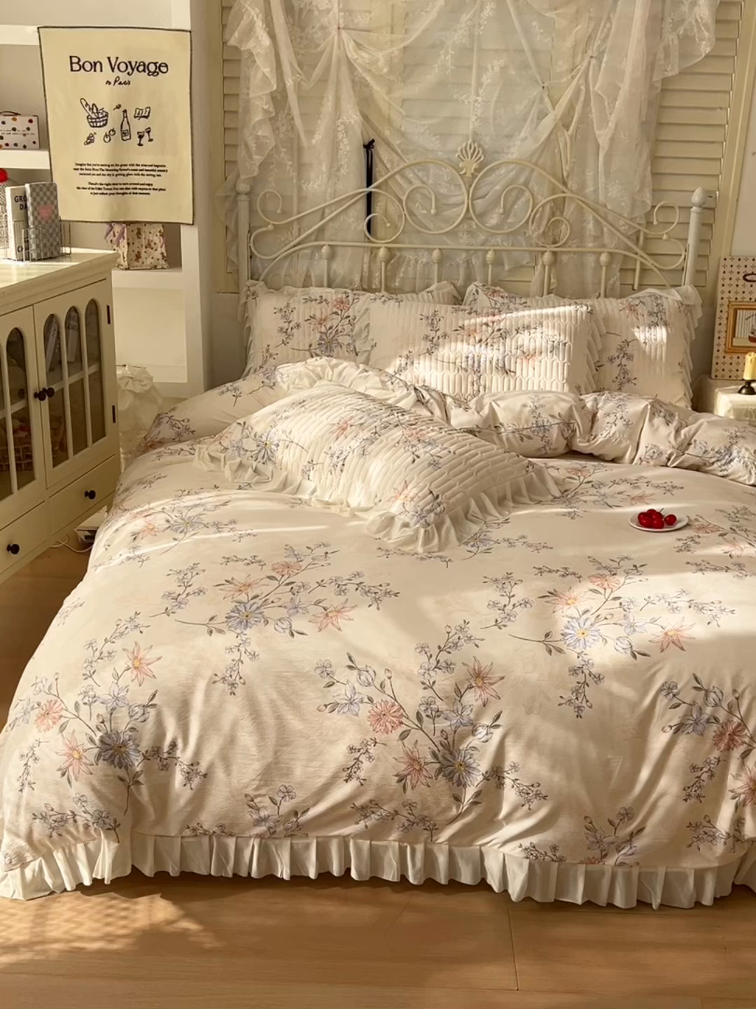 91家纺网 家纺一手货源 找家纺 提花大世界 2026新款冰肤纱法式花边凉感夏被夏凉被空调被被套凉席三件套床盖夹棉四件套 浅夏星花