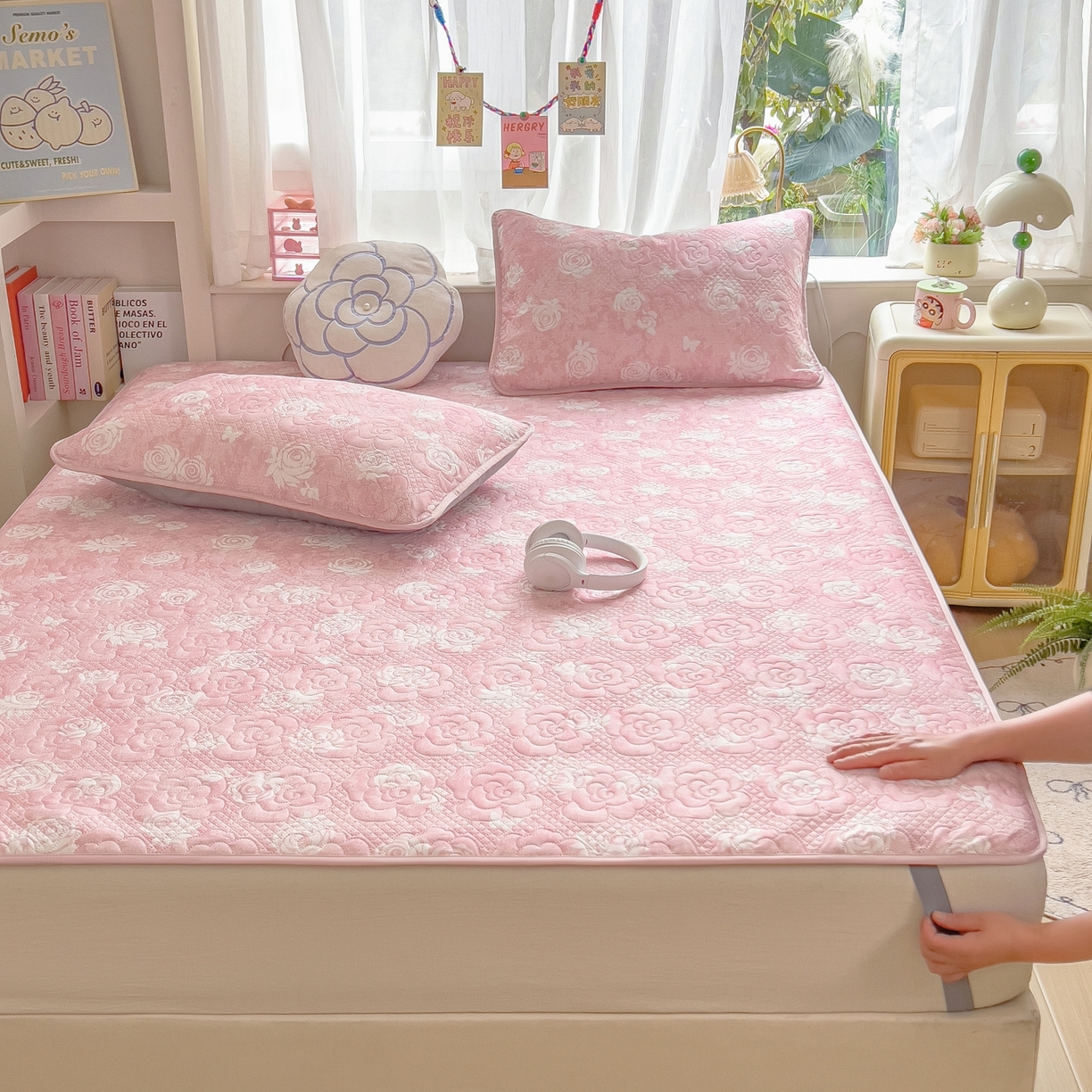 91家纺网 家纺一手货源 找家纺 （总）许林家纺 2026新款花卉凉席床席三件套-花恋