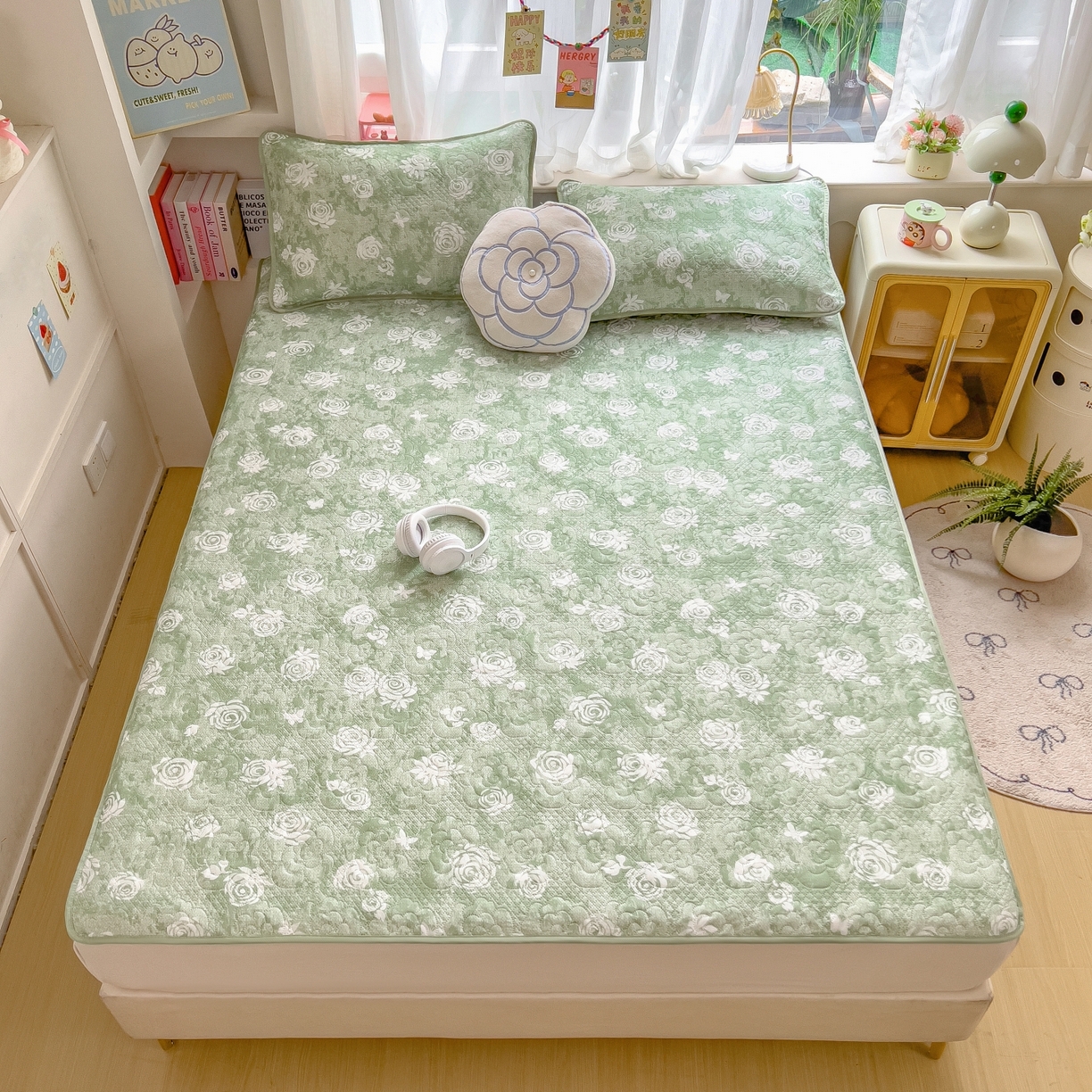 91家纺网 家纺一手货源 找家纺 （总）许林家纺 2026新款花卉凉席床席三件套-花恋