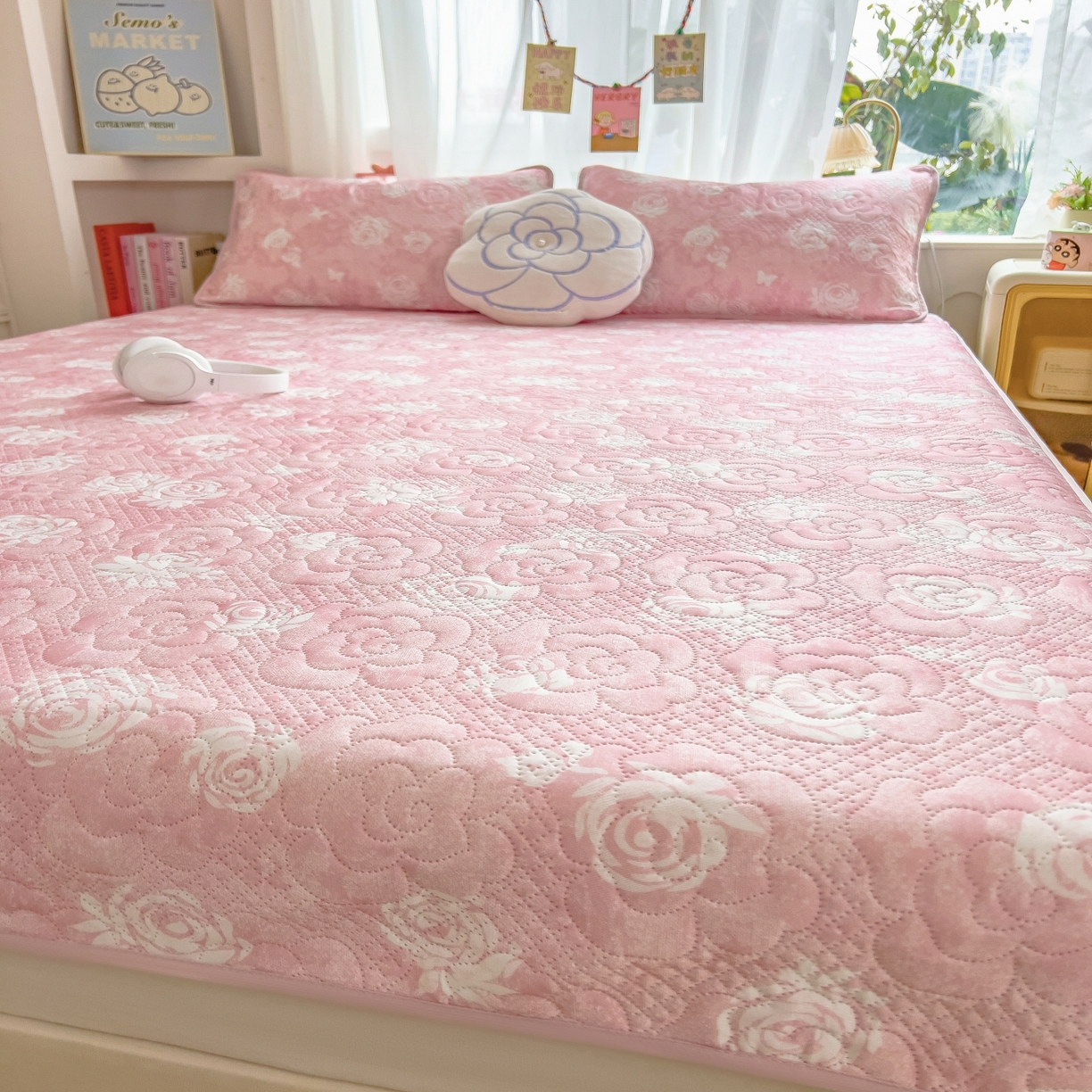 91家纺网 家纺一手货源 找家纺 （总）许林家纺 2026新款花卉凉席床席三件套-花恋