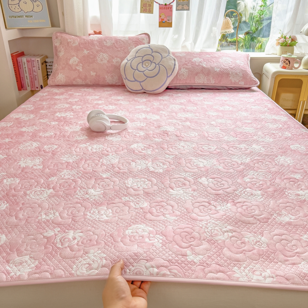 91家纺网 家纺一手货源 找家纺 （总）许林家纺 2026新款花卉凉席床席三件套-花恋