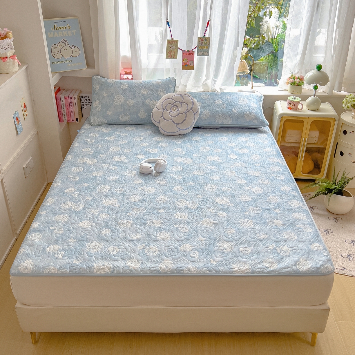 许林家纺 2026新款花卉凉席床席三件套-花恋 花恋-蓝