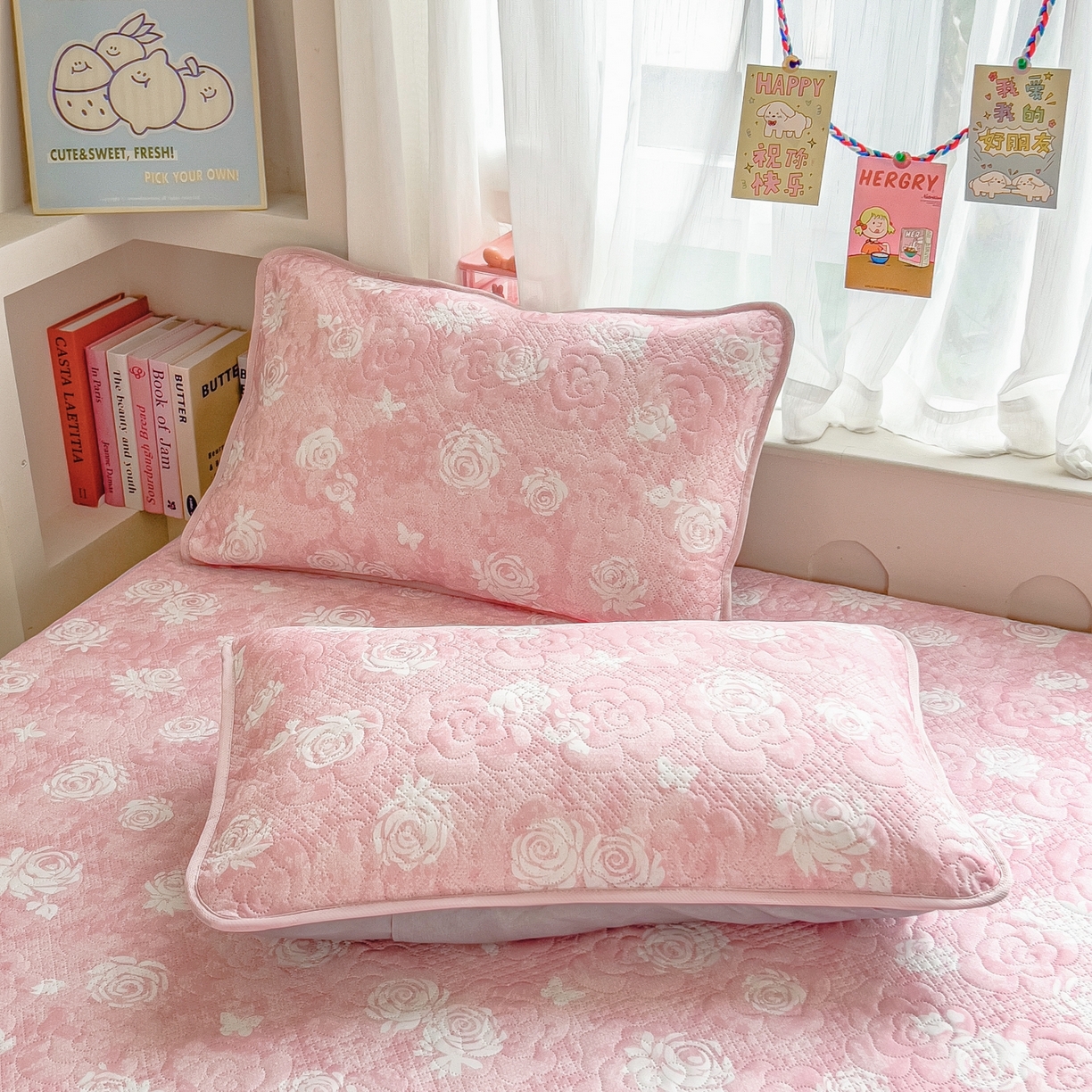 91家纺网 家纺一手货源 找家纺 许林家纺 2026新款花卉凉席床席三件套-花恋 花恋-粉