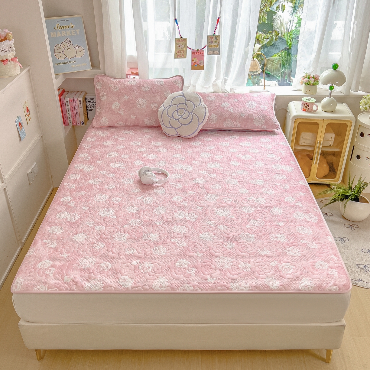 许林家纺 2026新款花卉凉席床席三件套-花恋 花恋-粉