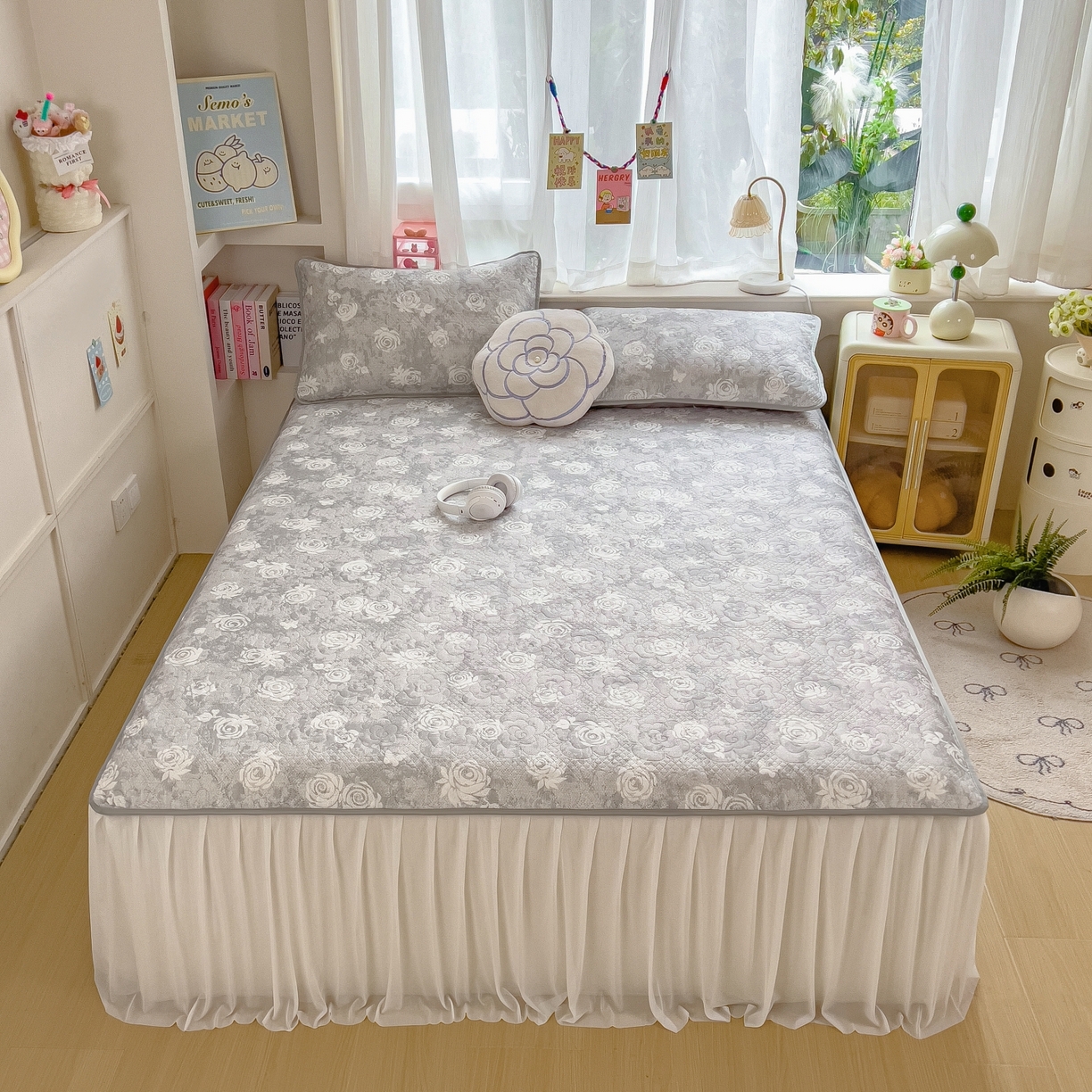 91家纺网 家纺一手货源 找家纺 （总）许林家纺 2026新款花卉凉席床裙三件套-花语