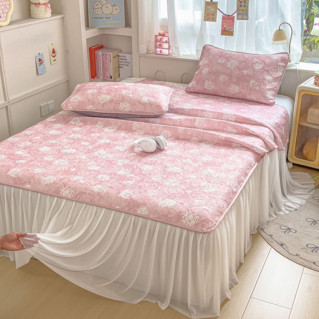 91家纺网 家纺一手货源 找家纺 （总）许林家纺 2026新款花卉凉席床裙三件套-花语