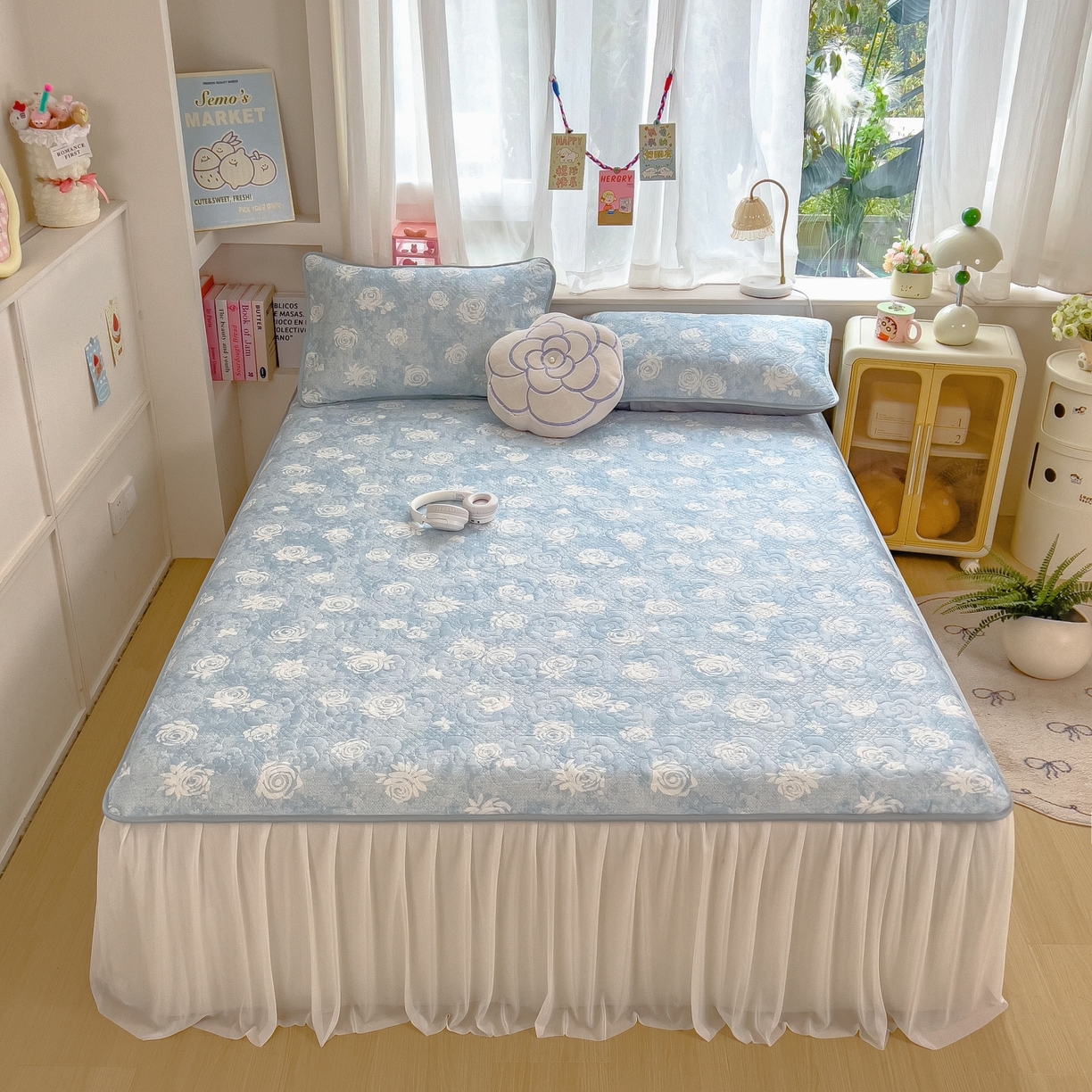 91家纺网 家纺一手货源 找家纺 （总）许林家纺 2026新款花卉凉席床裙三件套-花语