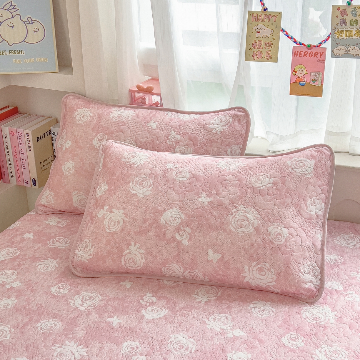 91家纺网 家纺一手货源 找家纺 许林家纺 2026新款花卉凉席床裙三件套-花语 花语-粉