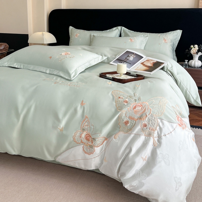 91家纺网 家纺一手货源 找家纺 （总）金牛座家纺 2026新款细斜纹亮丝提花贴布绣重工刺绣四件套-潘妮系列